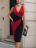 Sculpted Color-Block V-Neck Midi Dress
