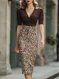 Wrap Bodice Leopard Print Midi Dress
