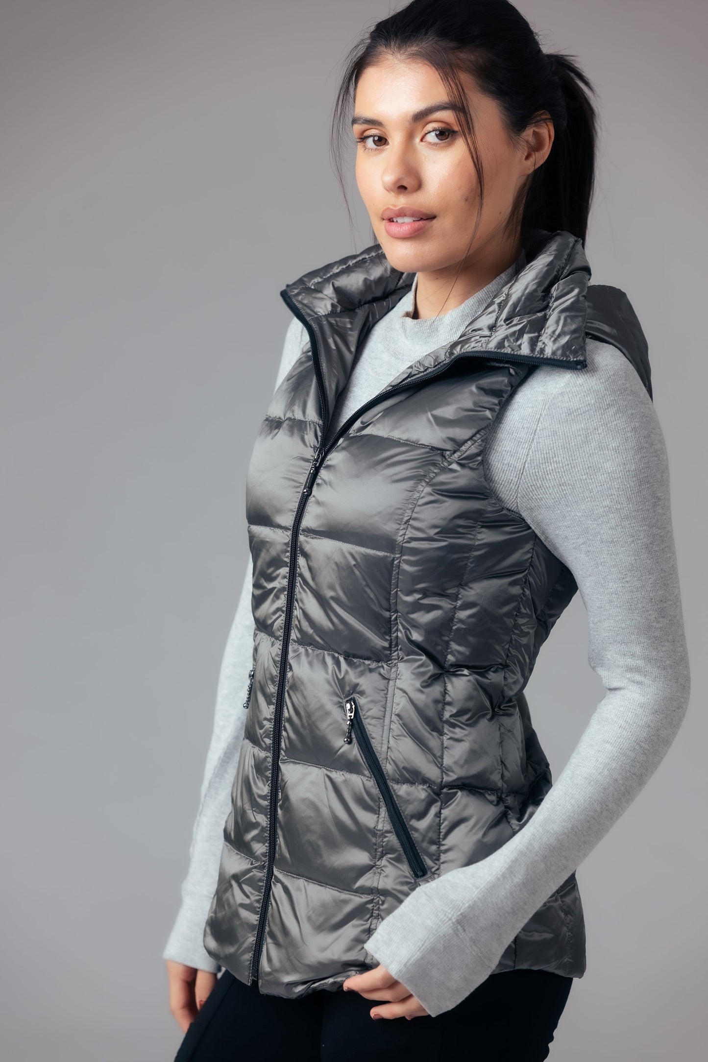 Jacklyn's Fashions Women's Metallic Puffer Vest