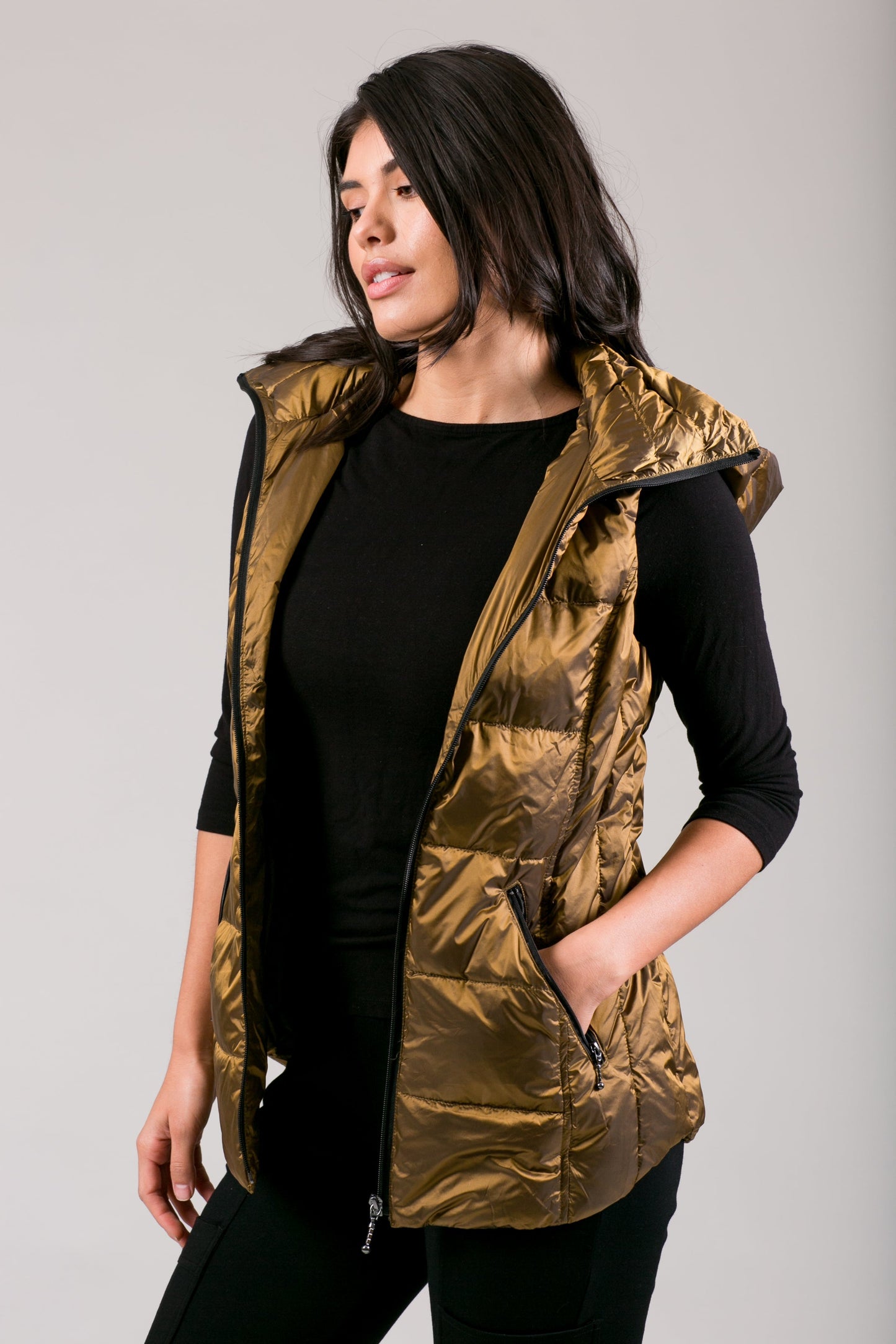 Jacklyn's Fashions Women's Metallic Puffer Vest