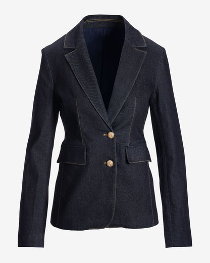 Jacklyn's Fashions Women's Chic Dark Rinse Denim Blazer