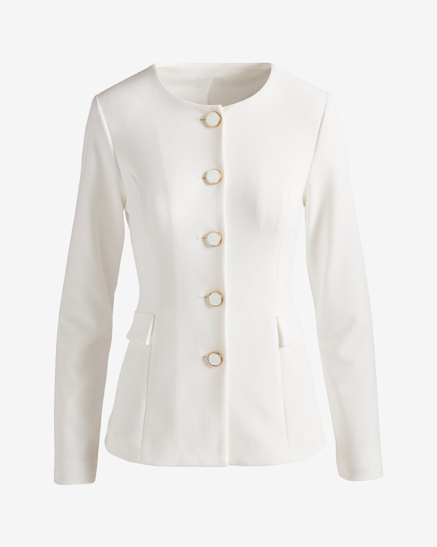 Jacklyn's Fashions Women's Ivory Collarless Button Jacket
