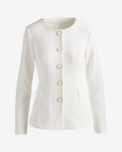 Jacklyn's Fashions Women's Ivory Collarless Button Jacket