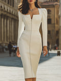 jacklyns fashions Plain Structured Zip-Front Midi Dress