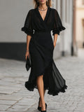 Chic Black Chiffon Ruffle Two Piece Set