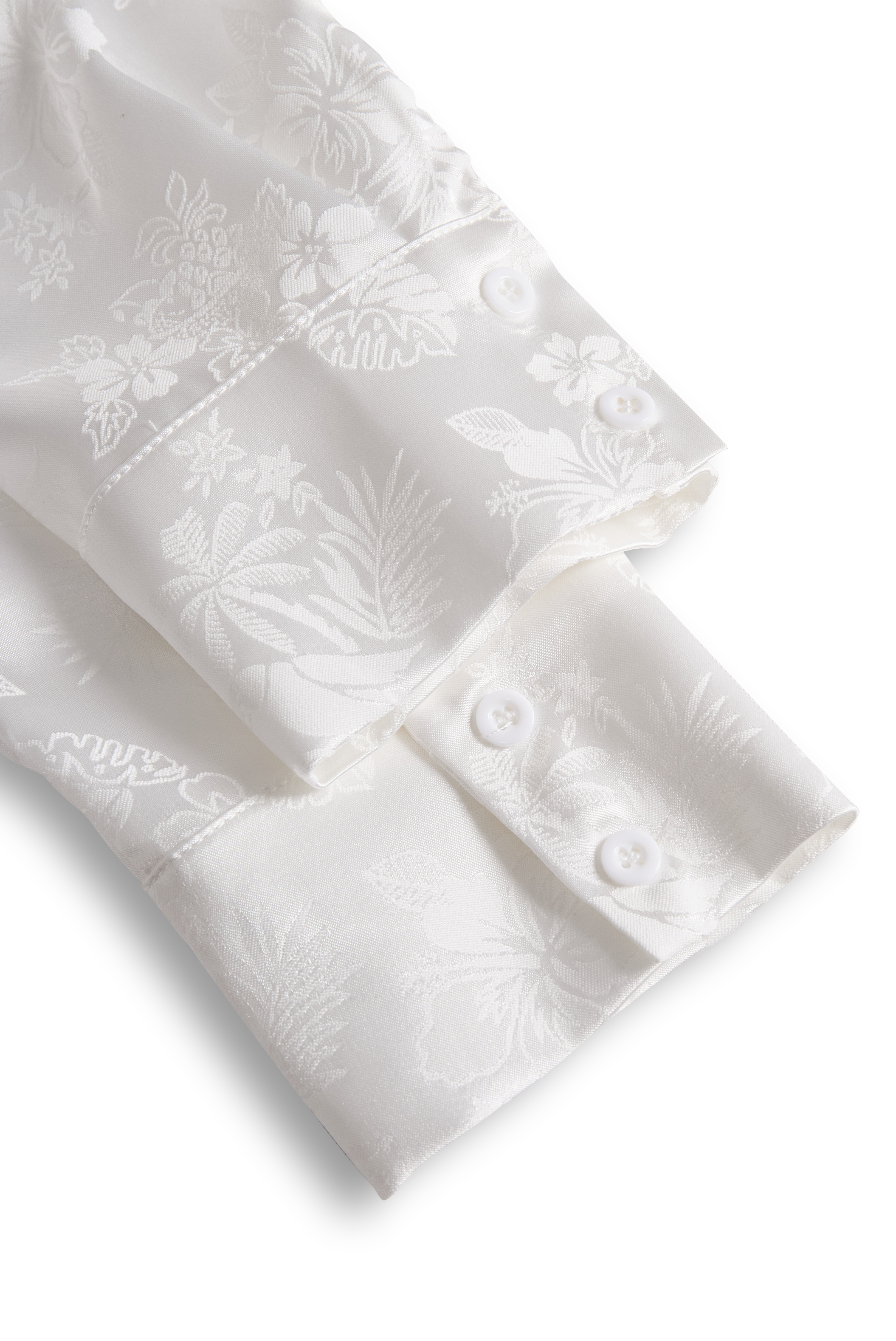 Elegant Ivory Satin Jacquard Shirt by Stylish Polish 
