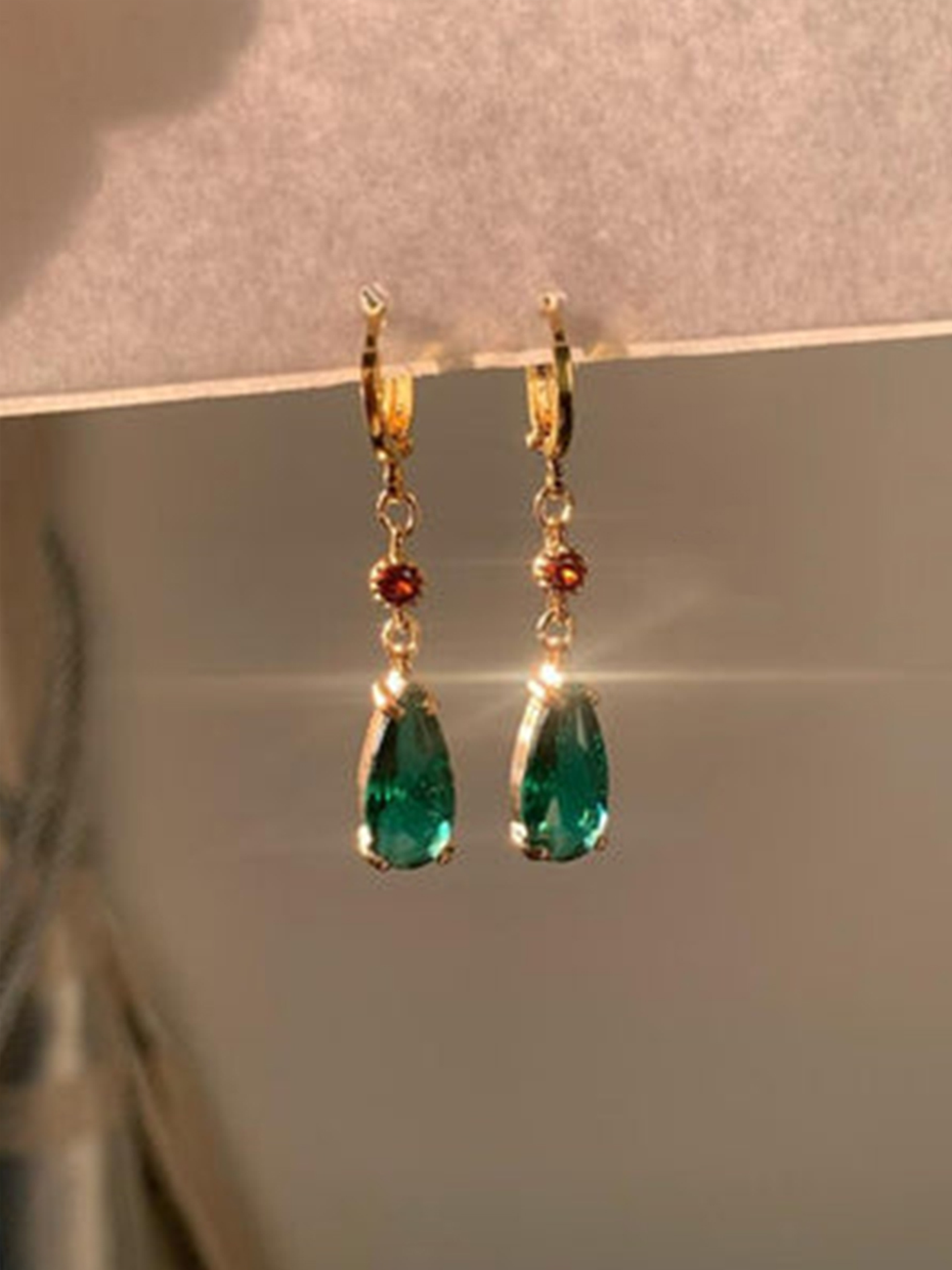 Emerald Green Drop Crystal Earrings by Stylish Polish 