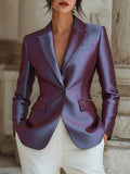 Purple Shimmer Satin Single Button Blazer by Stylish Polish 