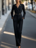 Sleek Black Tailored Gold Button Jumpsuit by Stylish Polish 