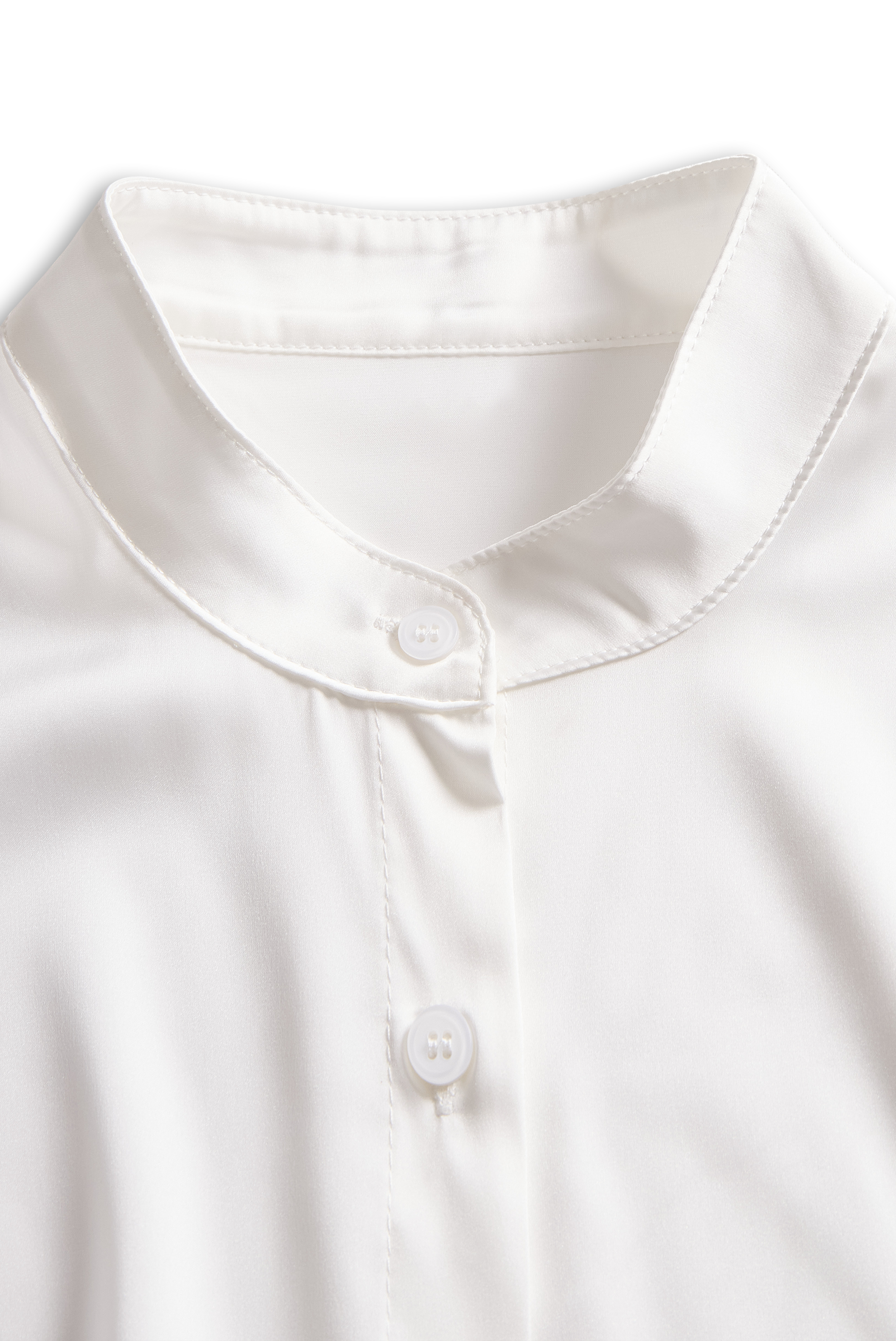 White Silk Satin Band Collar Blouse by Stylish Polish 