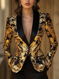Elegant Black and Gold Floral Baroque Blazer