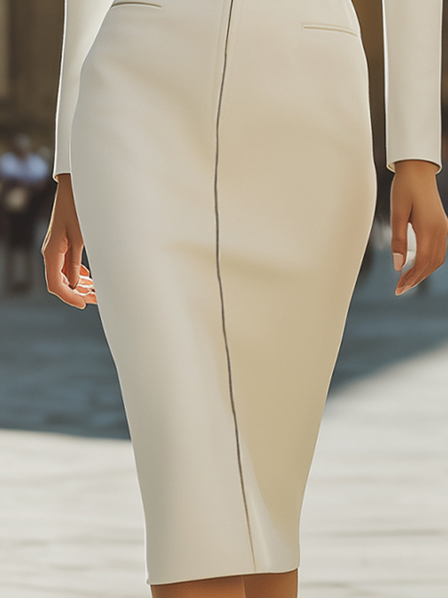 jacklyns fashions Plain Structured Zip-Front Midi Dress